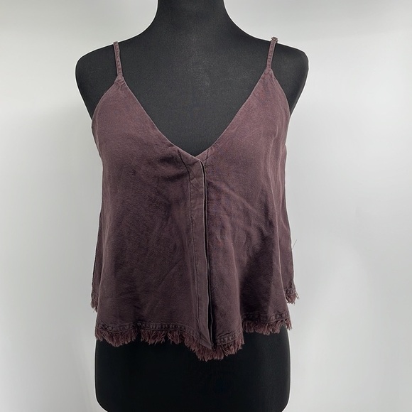 Young fabulous & broke brown tank linen blend raw edge button closure sz xs NWT - Picture 11 of 12